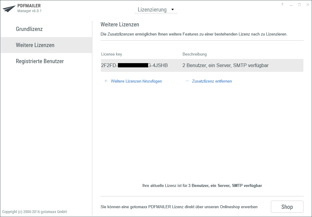 PDFMAILER Zusatzlizenzen