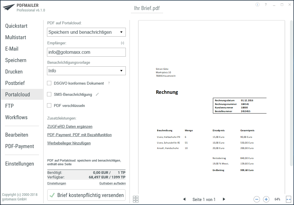 gotomaxx PDFMAILER Portalcloud