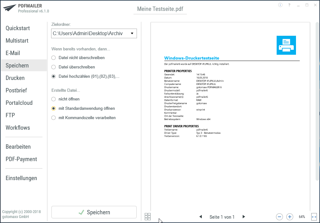 PDFMAILER Datei speichern