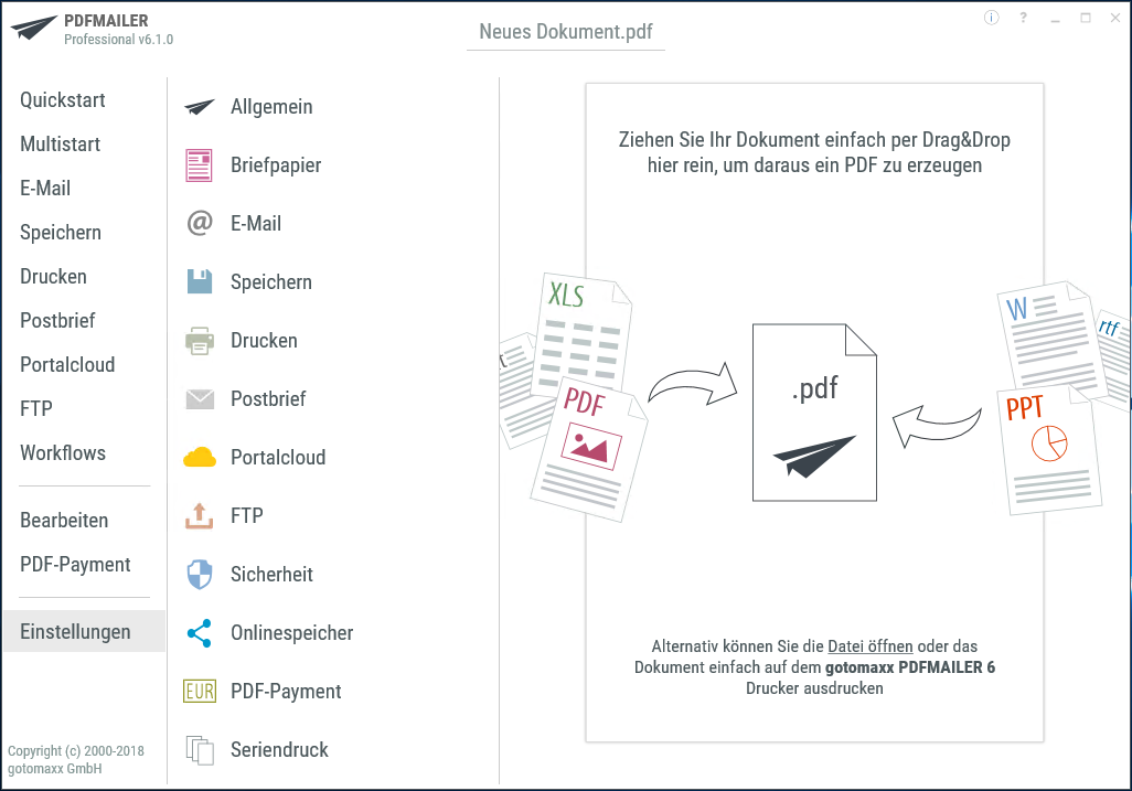 PDFMAILER Einstellungen