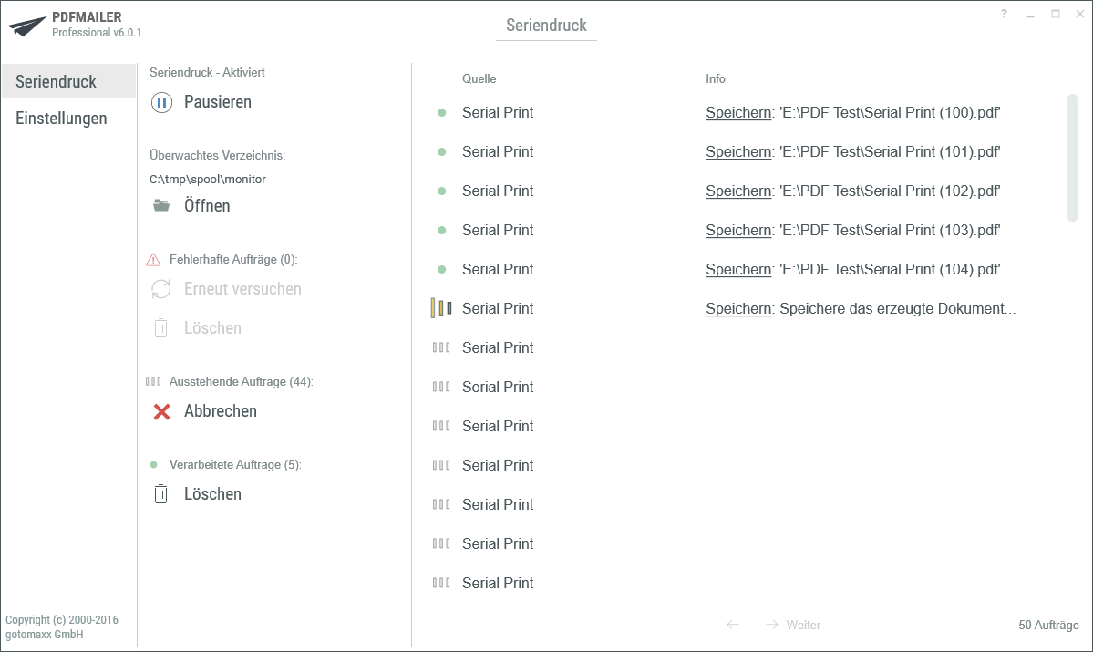 gotomaxx PDFMAILER Seriendruck bei der Verarbeitung