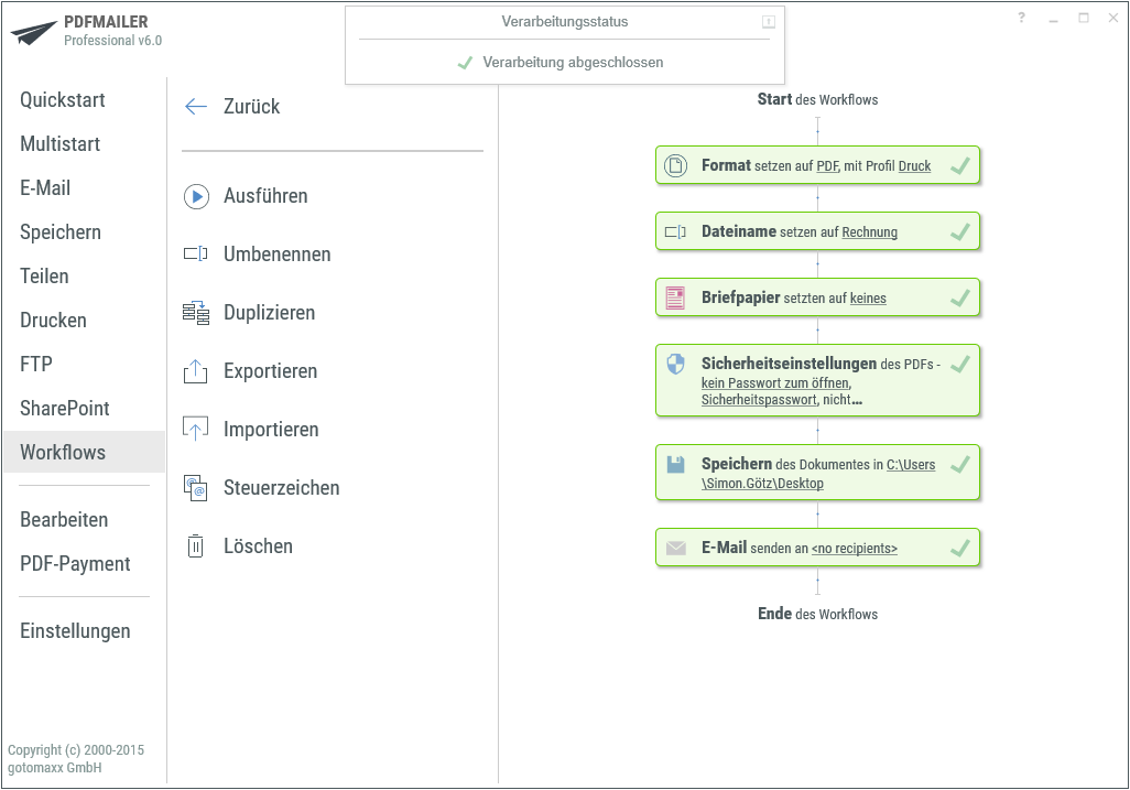 Erfolgreich ausgeführter Workflow