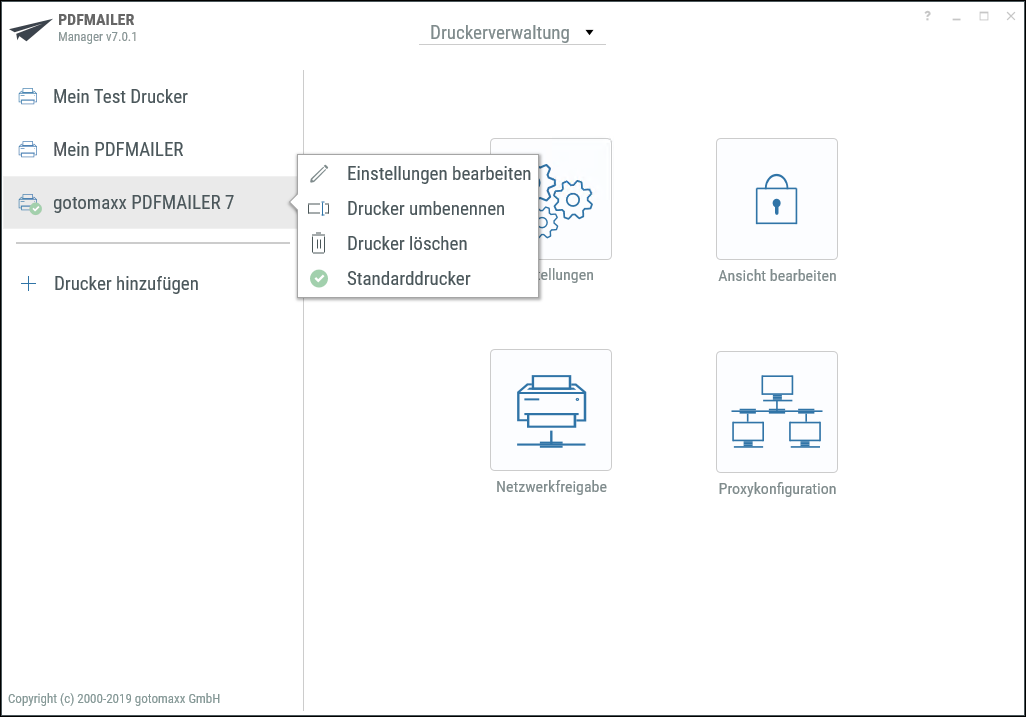 gotomaxx PDFMAILER Manager Druckerverwaltung