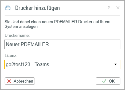Drucker hinzufügen mit Lizenzauswahl