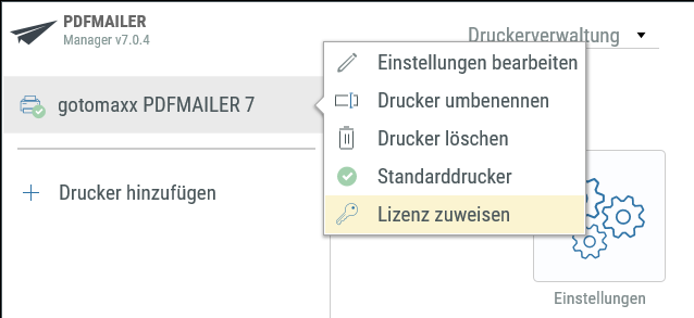 Lizenzzuweisung bestehender Drucker