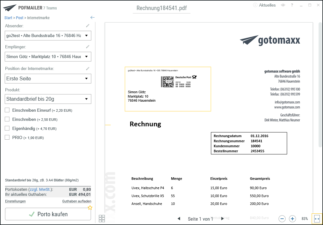gotomaxx PDFMAILER Internetmarke