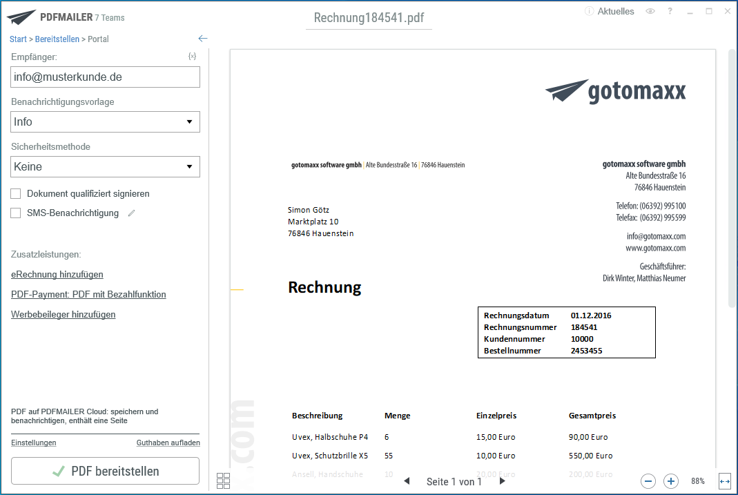 gotomaxx PDFMAILER Portalcloud