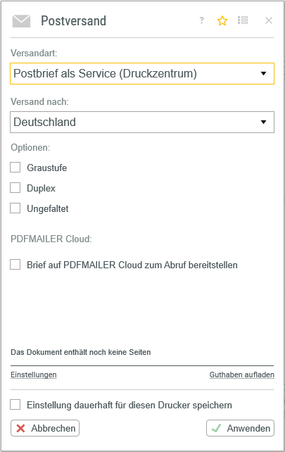 PDFMAILER Versand als Service