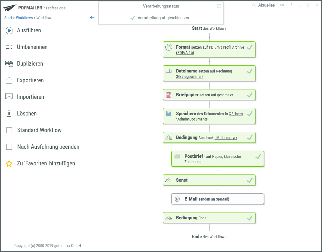 Erfolgreich ausgeführter Workflow