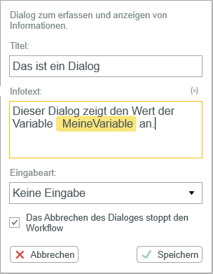 Einstellungen Dialog ohne Eingabe