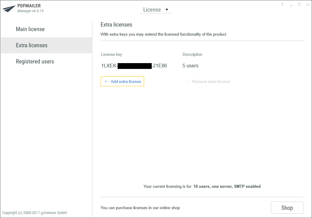 PDFMAILER Extra Licensing