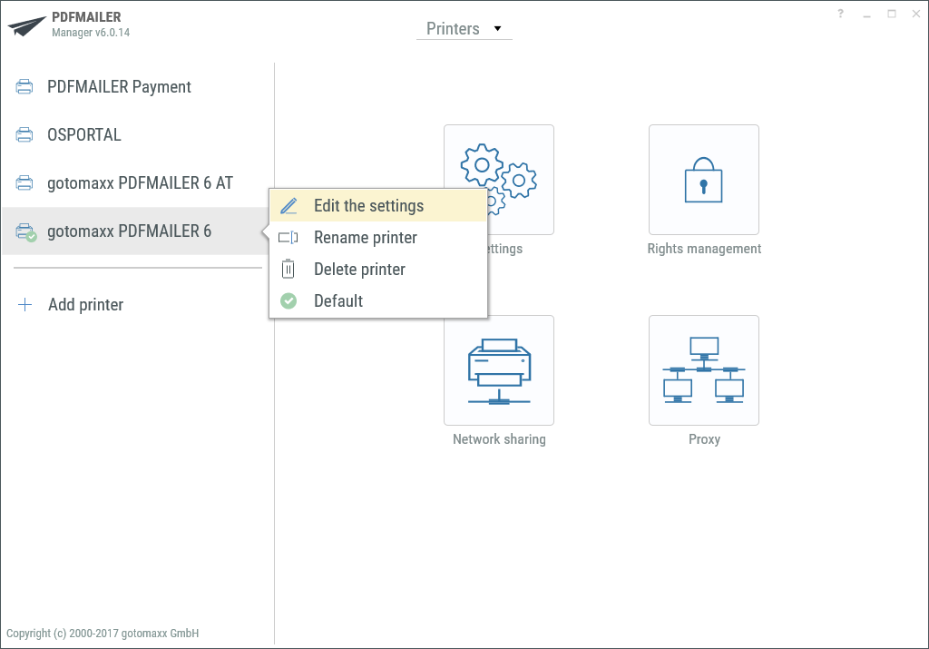 gotomaxx PDFMAILER Printer Management