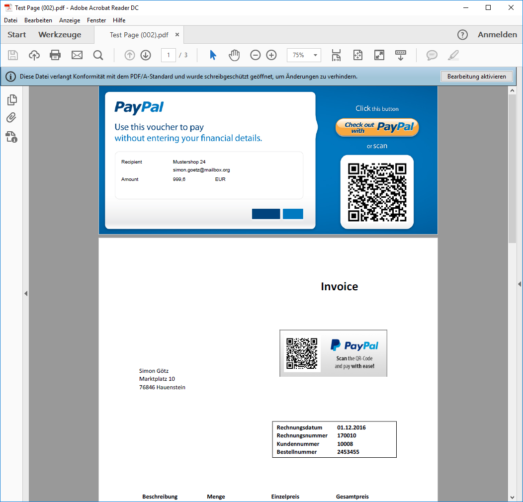 Example PDF document with PDF Pamyent integration (Paypal)