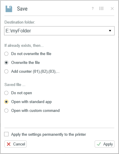 PDFMAILER Save-Settings