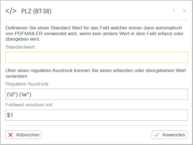 Standardwert oder Regex