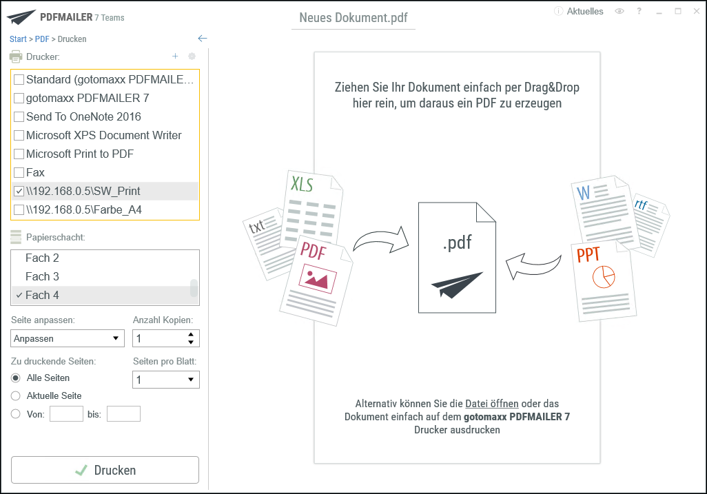 PDFMAILER Druckweiterleitung