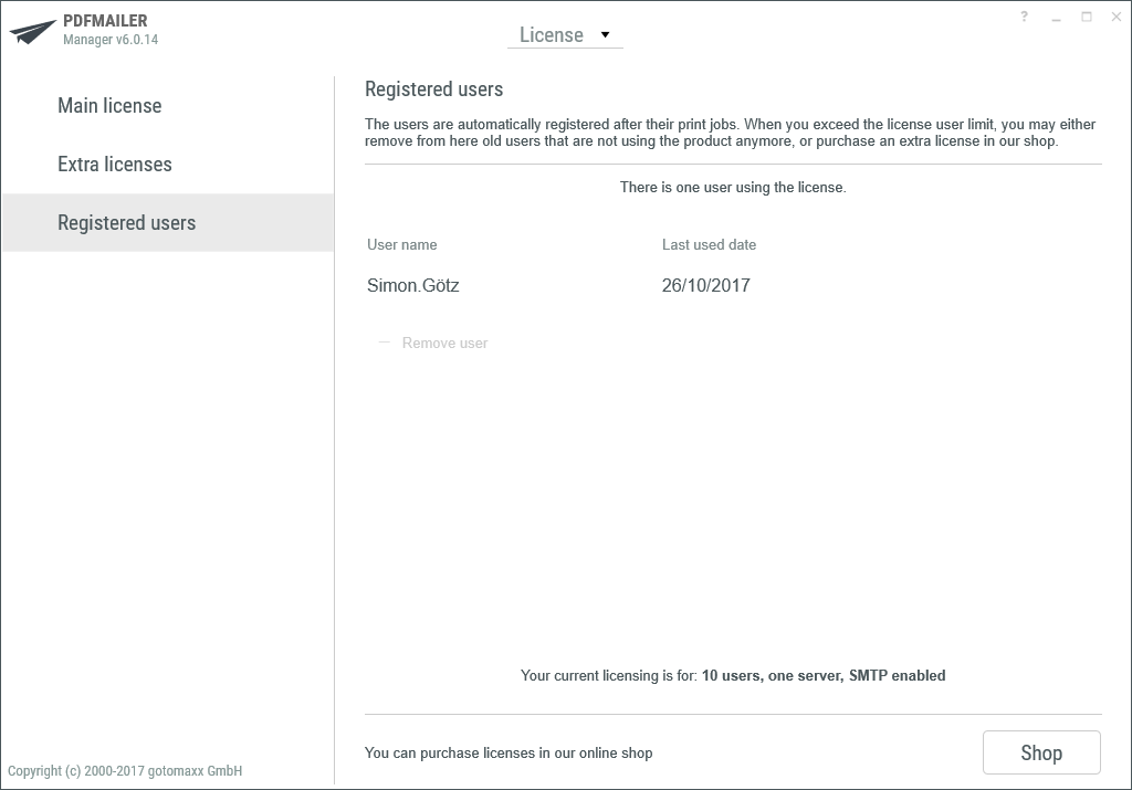 PDFMAILER User Licensing