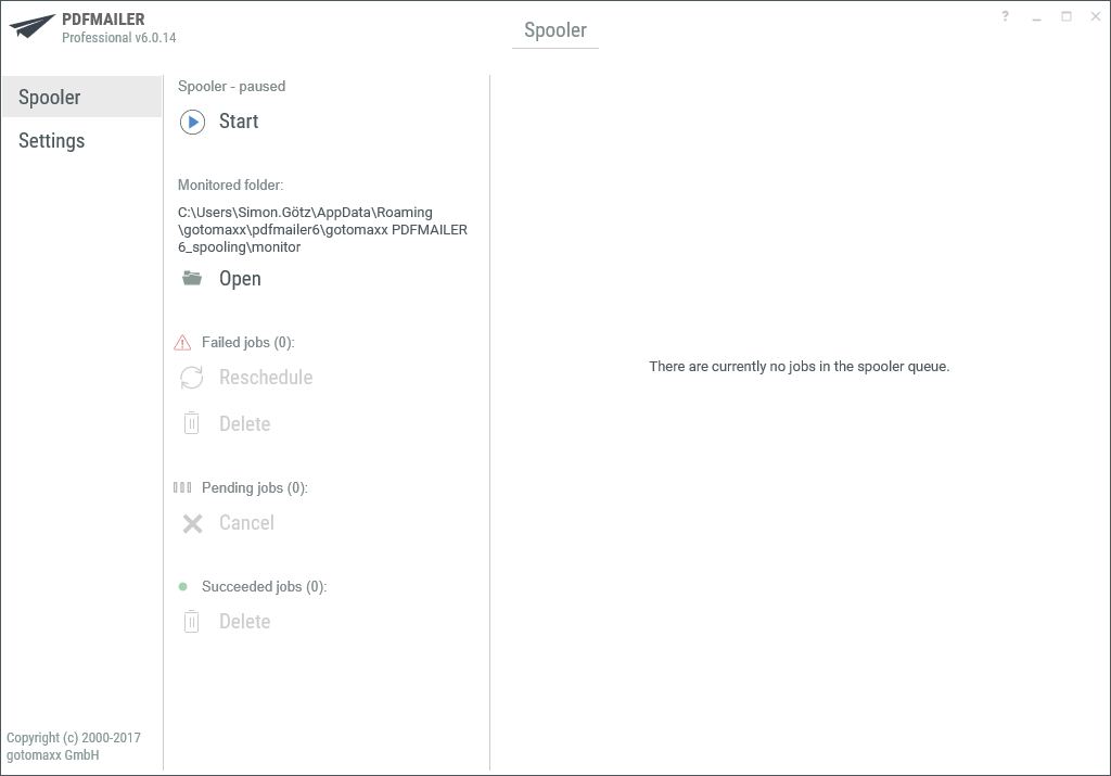 PDFMAILER Spooling Monitor