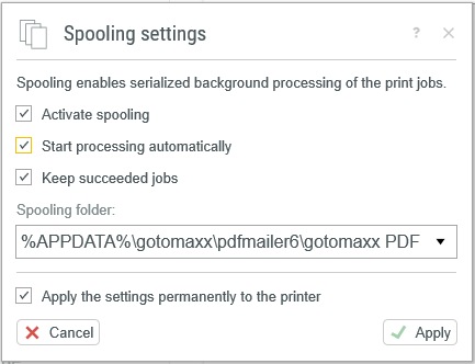 Spooling Settings